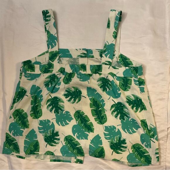 J. Crew Tropical Monstera Leaf Button Front Linen Tank Camisole NEW M Dopamine - Picture 5 of 9